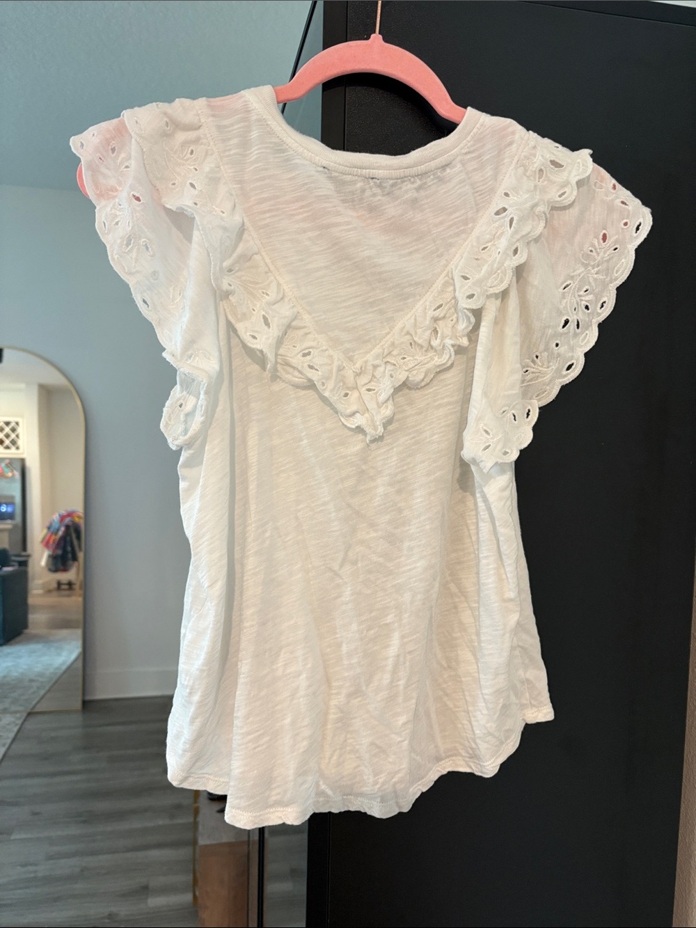 Democracy Ivory Eyelet Ruffle Shoulder Top - Picture 2 of 2